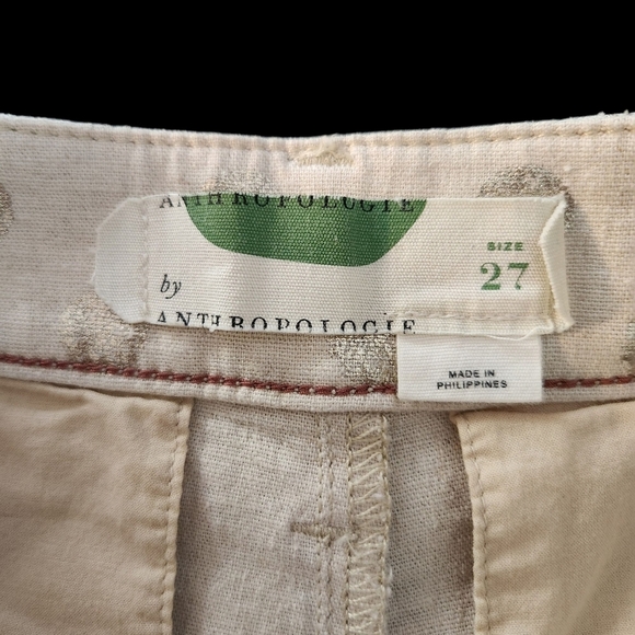 EUC ANTHROPOLOGIE LINEN BLEND BERMUDA SHORTS TAN & GOLD POLKA DOT MID RISE SZ 27 - Picture 8 of 13
